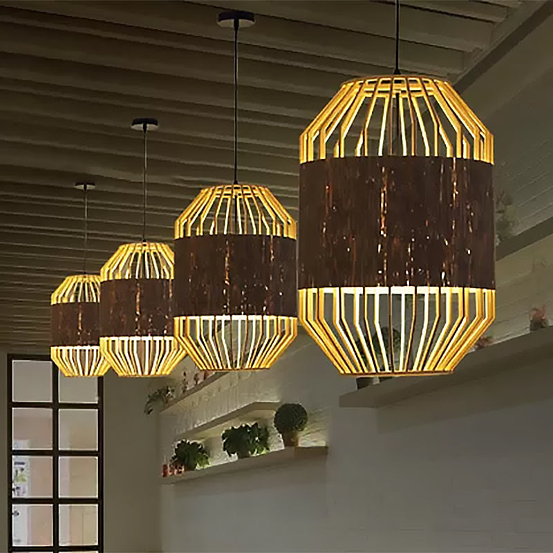 Countryside Bamboo And Wood Pendant Lamp - Natural Cylindrical Ceiling Light For Dining Table