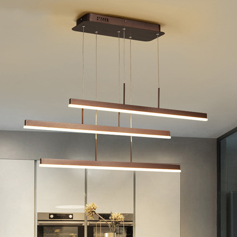 Modern Led Island Chandelier - Brown Linear Design With 3/5 Lights Warm/White Light Acrylic Hanging