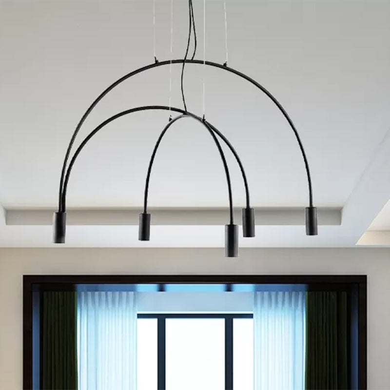 Arched Pendant Lighting With Led For Bar - Contemporary Black Metal 2/3/5 Lights