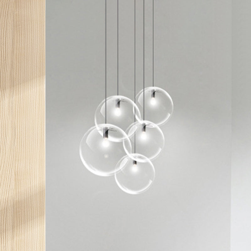 Contemporary Black Orb Pendant Lighting - 1 Light Clear Glass Hanging Ceiling For Living Room 6/8/12