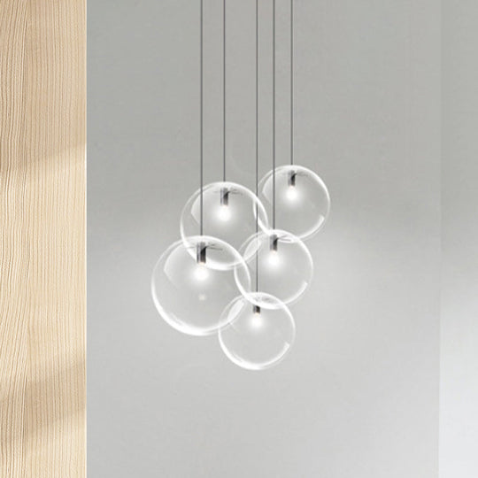 Contemporary Black Orb Pendant Lighting - 1 Light Clear Glass Hanging Ceiling For Living Room 6/8/12