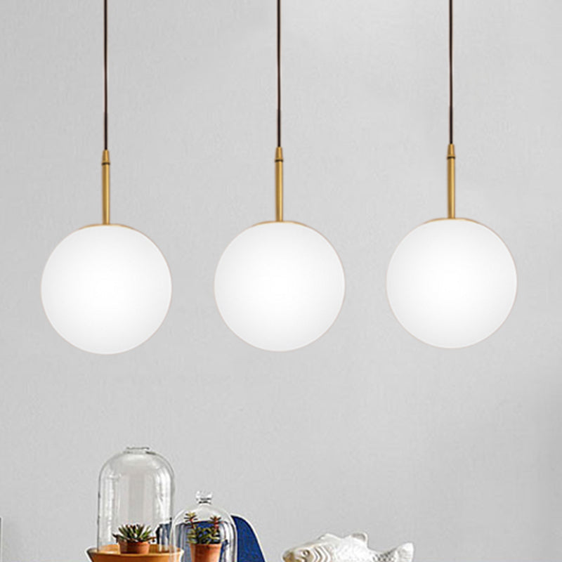 Modern Brass And White Glass Round Pendant Light For Dining Room - 6/8 Wide