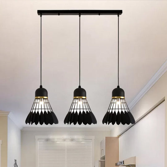 Retro Stylish Black Finish Metal Pendant Lighting With 3 Light Fixtures For Badminton Theme