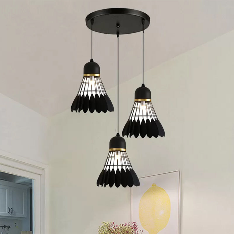 Retro Stylish Black Finish Metal Pendant Lighting With 3 Light Fixtures For Badminton Theme