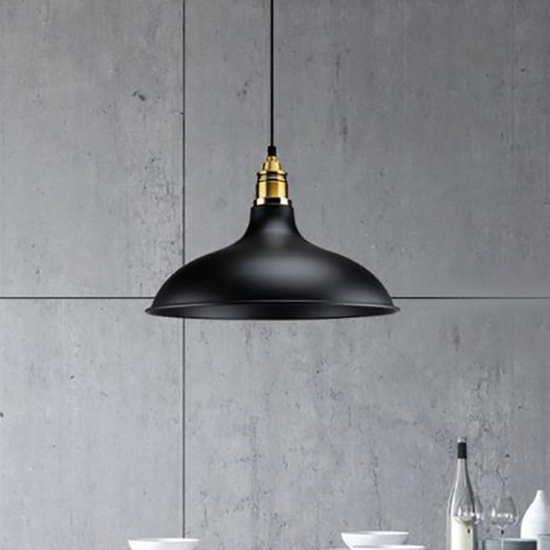 Modern Black Hanging Lamp with Bowl Shade - Adjustable Cord, Loft Style Indoor Ceiling Light Fixture