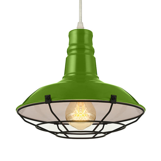 Industrial Metal Pendant Light Fixture with Wire Guard - Orange/Blue/Green Bowl Design - 10"/14"/18" Dia - Ideal for Dining Rooms