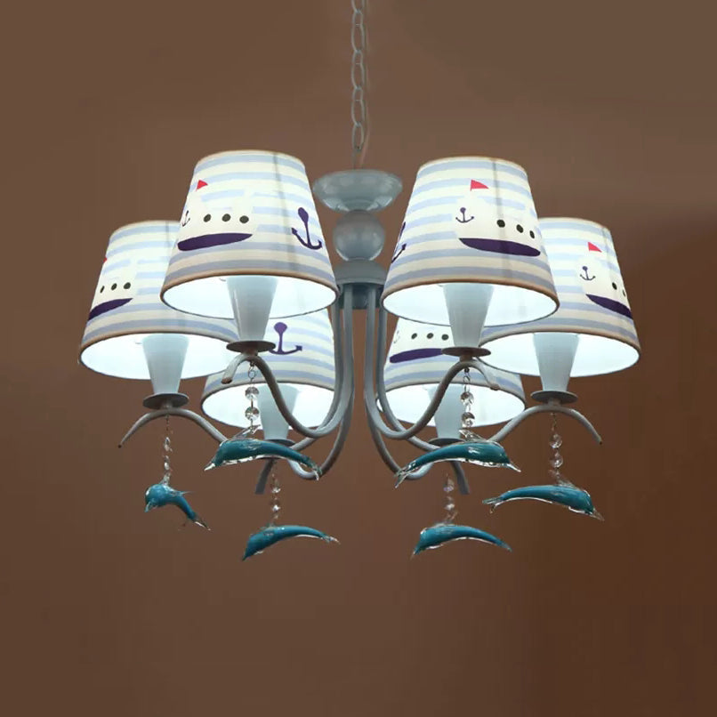 Blue Chandelier With Dolphin Deco: Creative Metal Hanging Light Ideal For Baby Room