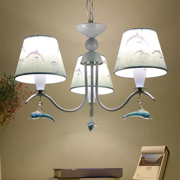 Blue Chandelier With Dolphin Deco: Creative Metal Hanging Light Ideal For Baby Room