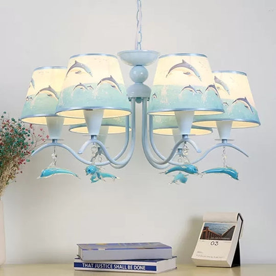 Blue Chandelier With Dolphin Deco: Creative Metal Hanging Light Ideal For Baby Room