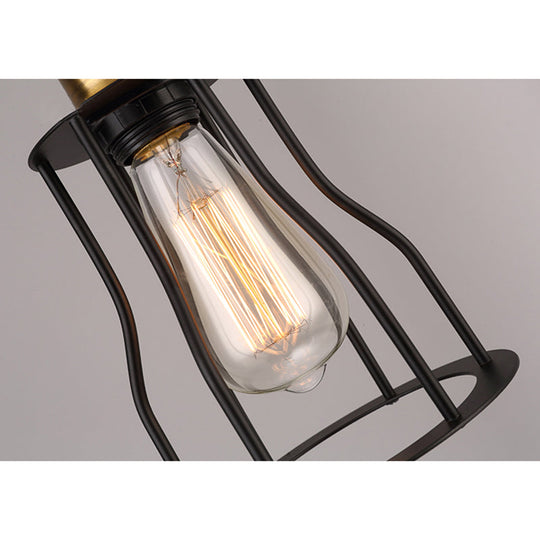 1-Bulb Bronze/Brass Suspended Metal Pendant Lamp - Mini Industrial Wire Cage Light for Living Room