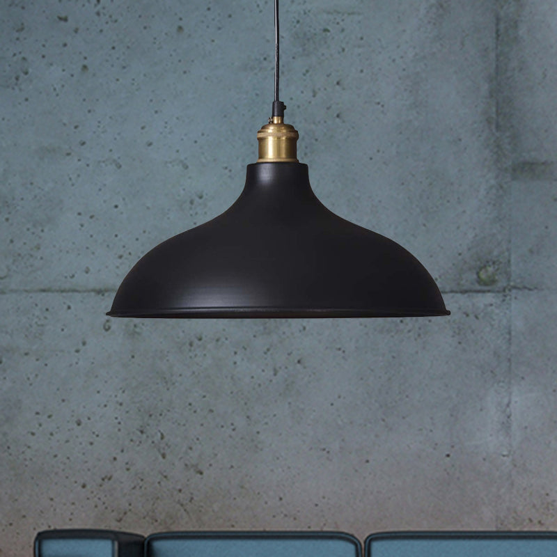 Black Metal Ceiling Pendant - Loft Style Dining Table Light Fixture with Domed Shade and 1 Light