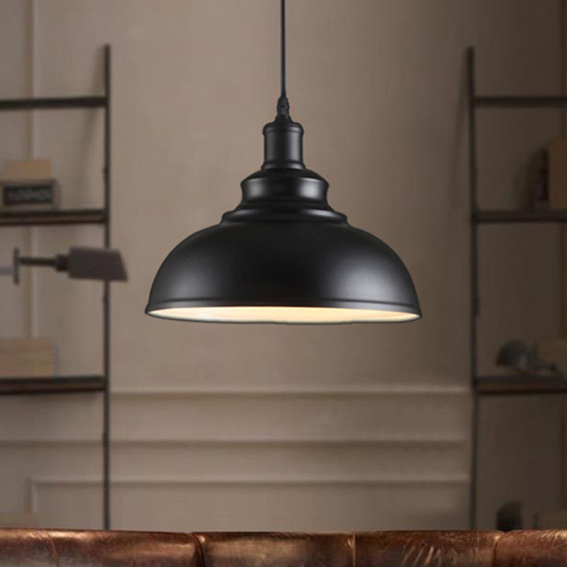 Adjustable Cord Pendant with Metal Dome Shade in Retro Black/Gray - 12"/14"/16" W