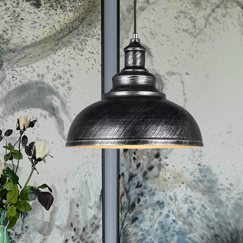 Adjustable Cord Pendant with Metal Dome Shade in Retro Black/Gray - 12"/14"/16" W