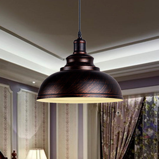 Adjustable Cord Pendant with Metal Dome Shade in Retro Black/Gray - 12"/14"/16" W