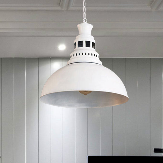 Vintage-style Iron Dome Pendant Light for Restaurant Ceilings - 1 Head, Black/White, Vented Socket