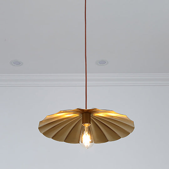 Vintage Brass Scalloped Hanging Ceiling Light Pendant for Study Room - 1 Light