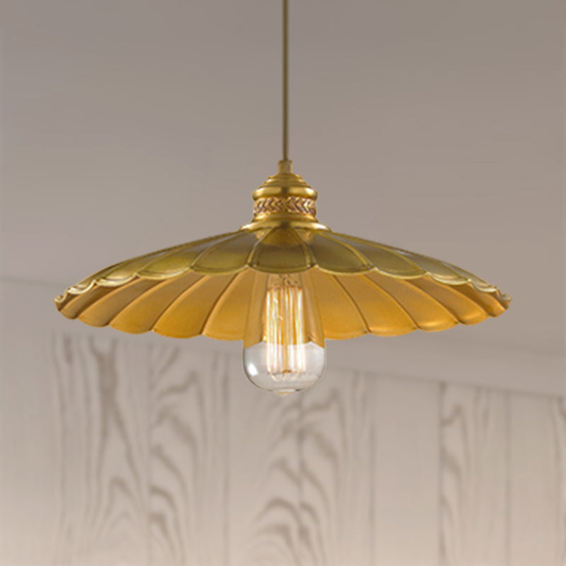 Farmhouse Vintage Style Scalloped Brass Pendant Lamp