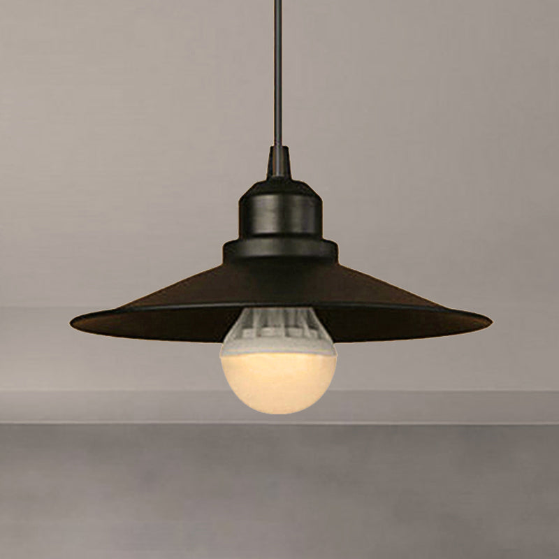 Flared Pendant Industrial Light - Metallic 1-Bulb Hanging Lamp In Black For Dining Table