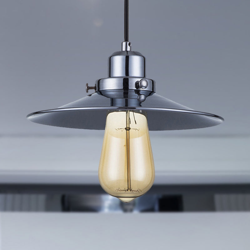 Industrial Retro Hanging Lamp - Polished Chrome With Flared Metal Shade 1 Bulb Pendant Light For