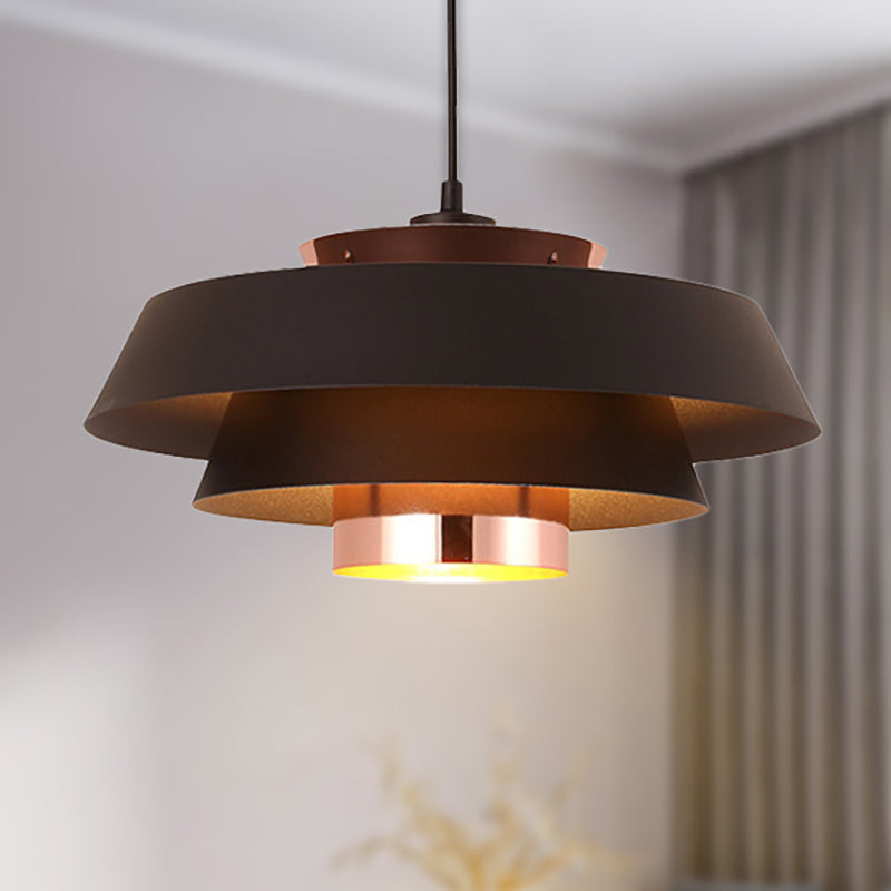 Retro Style 1-Light Metal 3-Tier Black Drum Shade Ceiling Fixture - Ideal For Restaurants