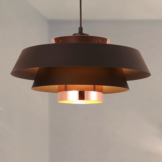 Retro Style 1-Light Metal 3-Tier Black Drum Shade Ceiling Fixture - Ideal For Restaurants