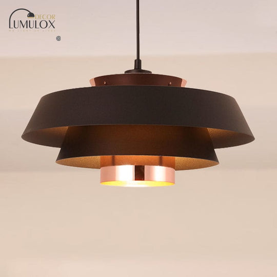 3-Tier Retro Drum Style Ceiling Fixture in Black for Restaurant