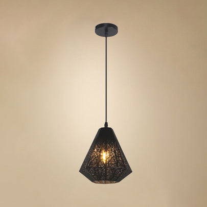 Etched Diamond Pendant Light - Industrial Black/White Iron Hanging Ceiling Lamp for Living Room