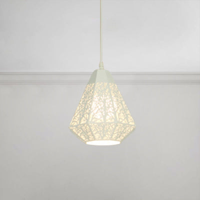 Etched Diamond Pendant Light - Industrial Black/White Iron Hanging Ceiling Lamp for Living Room