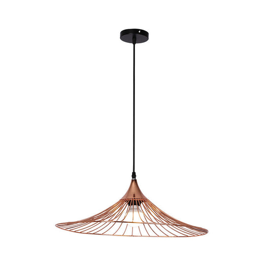 Rose Gold Loft Style Suspended Lamp with Flared Shade - 1 Light, Metal Frame - 16"/19.5" Dia