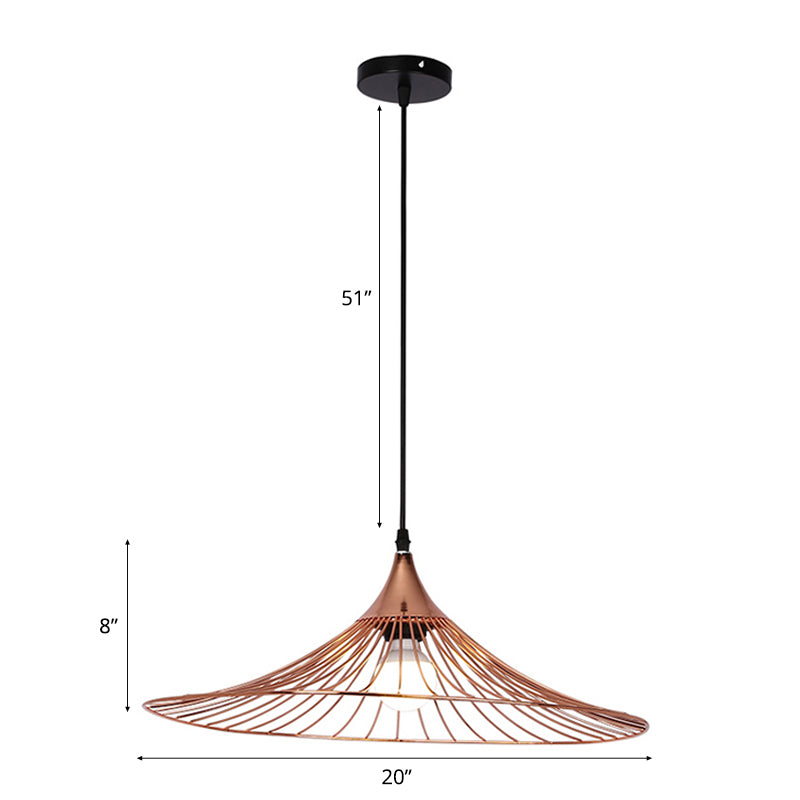 Rose Gold Loft Style Suspended Lamp with Flared Shade - 1 Light, Metal Frame - 16"/19.5" Dia