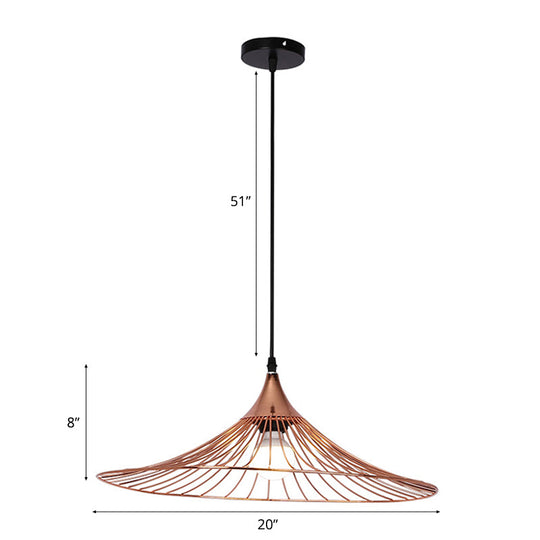 Rose Gold Loft Style Suspended Lamp with Flared Shade - 1 Light, Metal Frame - 16"/19.5" Dia