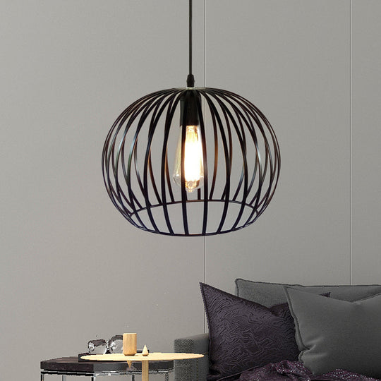 Industrial Metal Cage Ceiling Light Pendant 12/14 Wide Satin Black Finish For Living Room / 12