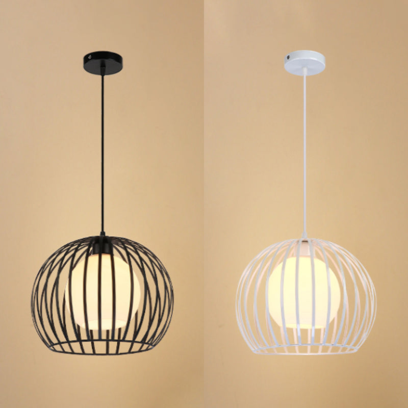 Industrial Style Metallic Global Cage Ceiling Hanging Light, Black/White Suspension, Ideal for Living Room