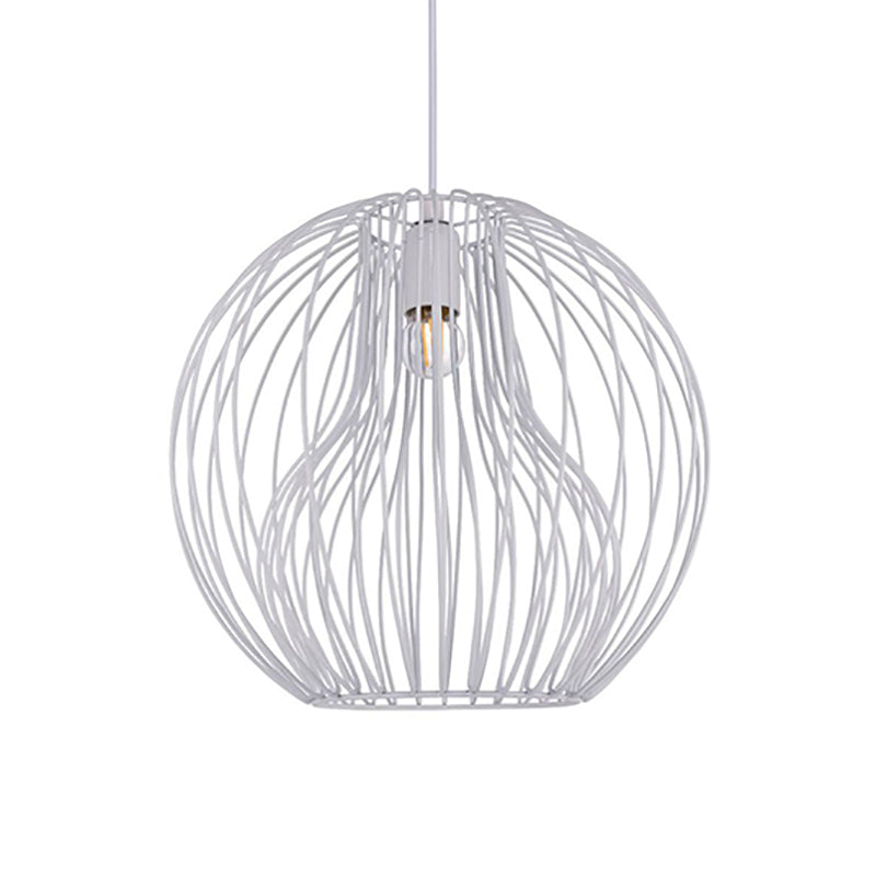 Retro Style Metal Hanging Lamp - Black/White Pendant Light For Dining Room With Cage Shade