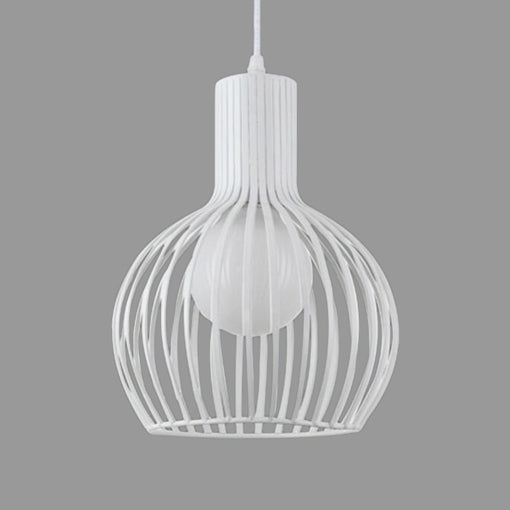 Industrial Style Metal Hanging Lamp For Dining Room - Dome Caged Ceiling Light In White/Beige 1 Bulb