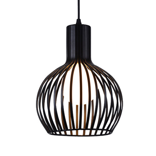 Industrial Style Metal Hanging Lamp For Dining Room - Dome Caged Ceiling Light In White/Beige 1 Bulb