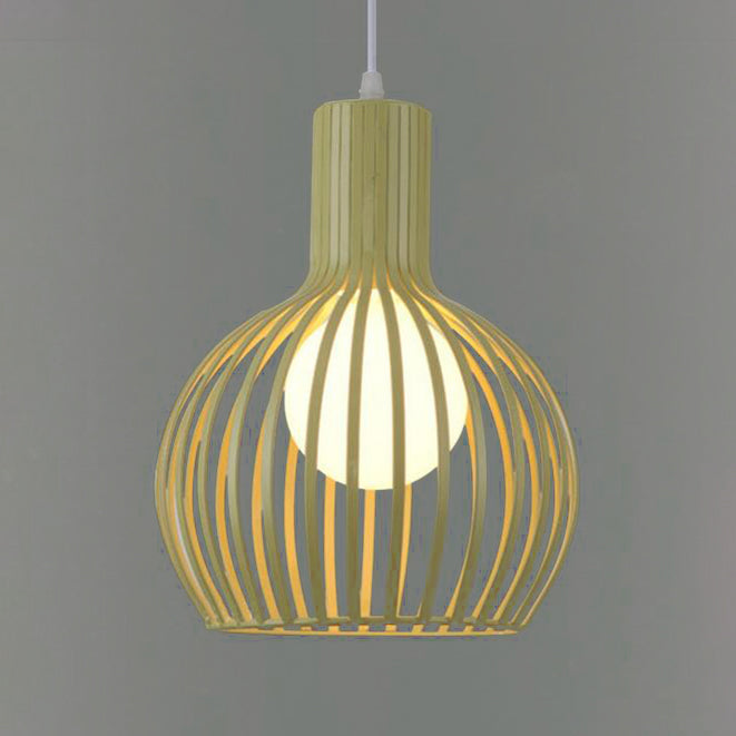 Industrial Style Metal Hanging Lamp For Dining Room - Dome Caged Ceiling Light In White/Beige 1 Bulb