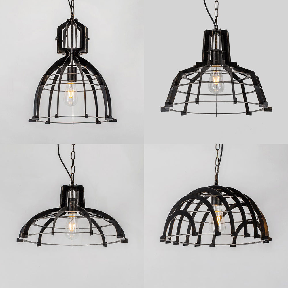 Industrial Dome/Saucer Metal Hanging Lamp with Adjustable Chain - 1 Head Black Indoor Pendant Lighting