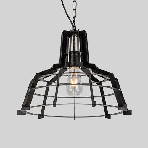 Industrial Dome/Saucer Metal Hanging Lamp with Adjustable Chain - 1 Head Black Indoor Pendant Lighting