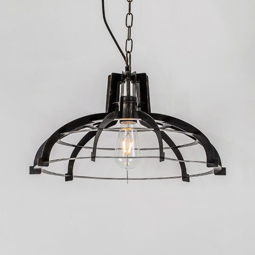 Industrial Dome/Saucer Metal Hanging Lamp with Adjustable Chain - 1 Head Black Indoor Pendant Lighting