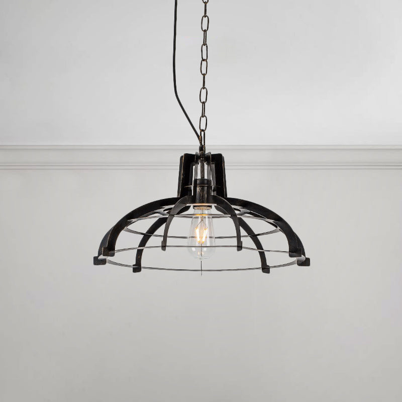 Industrial Dome/Saucer Metal Hanging Lamp with Adjustable Chain - 1 Head Black Indoor Pendant Lighting