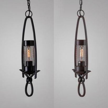 Mini Rust/Black Nautical Mesh Pendant Light for Restaurants - One-Light Metal Hanging Lighting Fixture