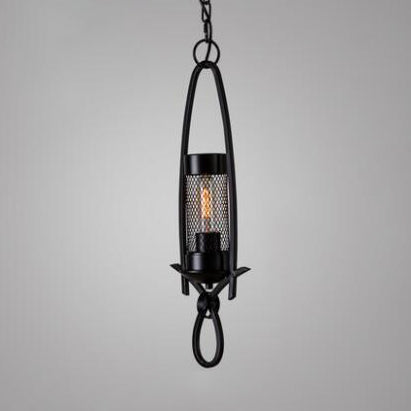 Mini Rust/Black Nautical Mesh Pendant Light for Restaurants - One-Light Metal Hanging Lighting Fixture