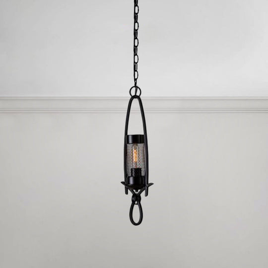 Mini Rust/Black Nautical Mesh Pendant Light for Restaurants - One-Light Metal Hanging Lighting Fixture