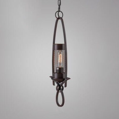 Mini Rust/Black Nautical Mesh Pendant Light for Restaurants - One-Light Metal Hanging Lighting Fixture