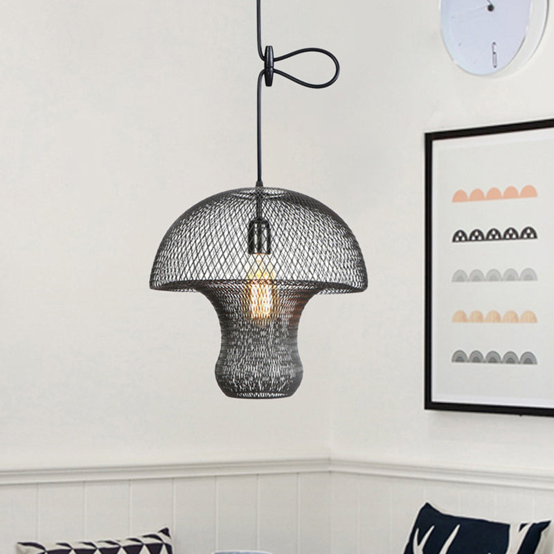 Industrial Black Mesh Cage Pendant Light - Modern Metal Hanging Lamp for Dining Room