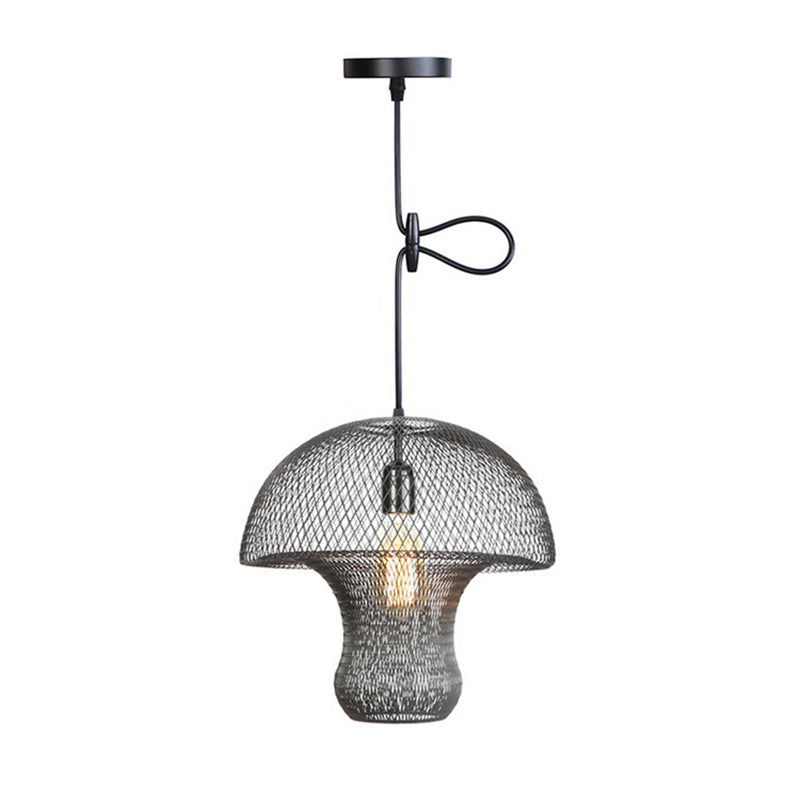 Industrial Black Mesh Cage Pendant Light - Modern Metal Hanging Lamp for Dining Room