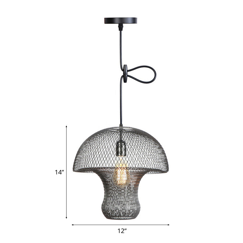 Industrial Black Mesh Cage Pendant Light - Modern Metal Hanging Lamp for Dining Room