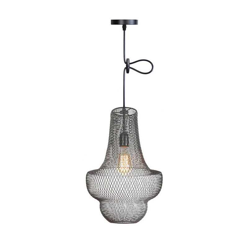 Industrial Black Mesh Cage Pendant Light - Modern Metal Hanging Lamp for Dining Room