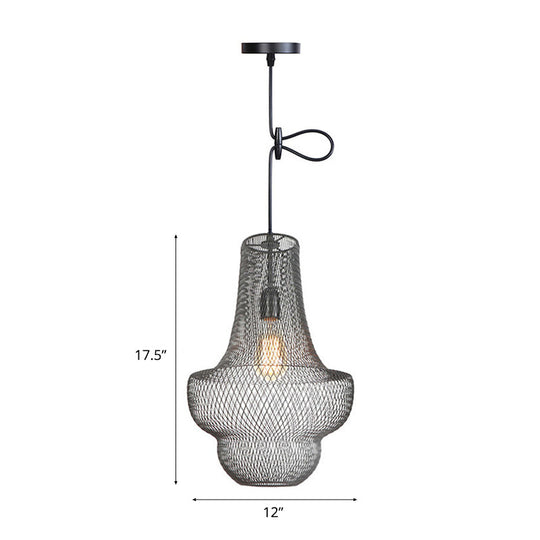 Industrial Black Mesh Cage Pendant Light - Modern Metal Hanging Lamp for Dining Room